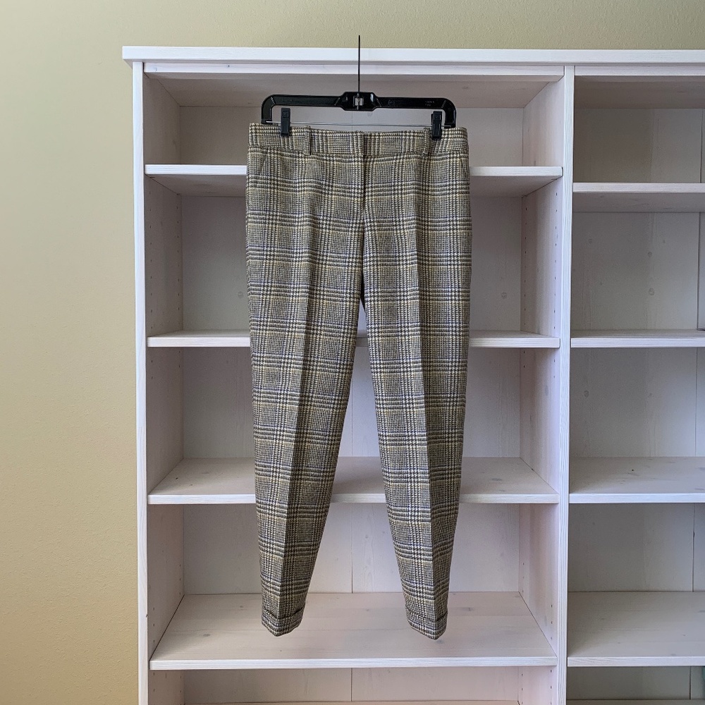 NWOT J. Crew Mid-Rise Cuffed Café Capri Houndstooth Ankle Pants in 100% Wool